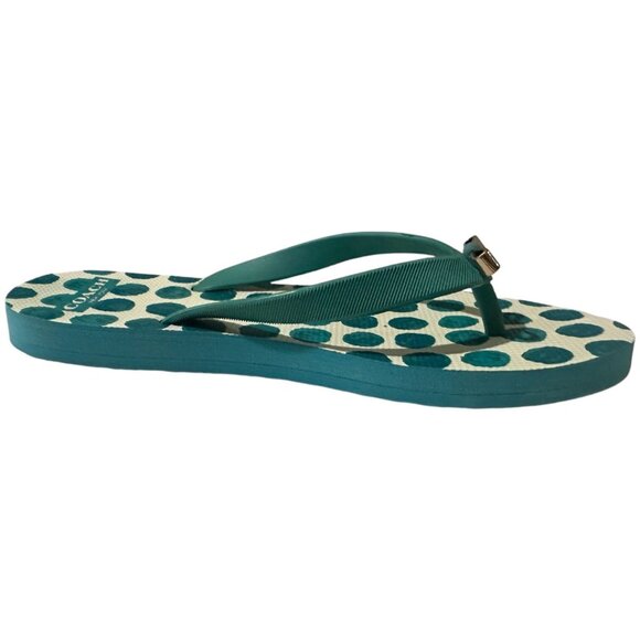 Coach Flip Flops Women Size 5/6 Green Dot Bow Flat Slip On Thong Sandal New York - Picture 11 of 16